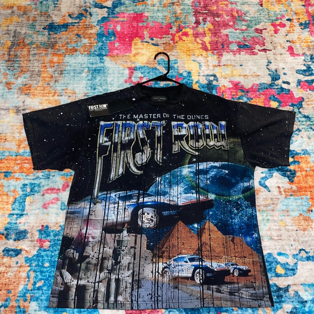 First Row Black Graphic Tee